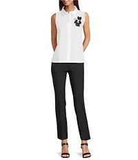 KARL LAGERFELD PARIS Woven Point Collar Sleeveless Button Front Blouse