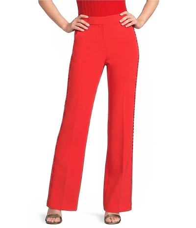 KARL LAGERFELD PARIS Woven Polish Suiting Mid Rise Flat Front Wide Leg Pants