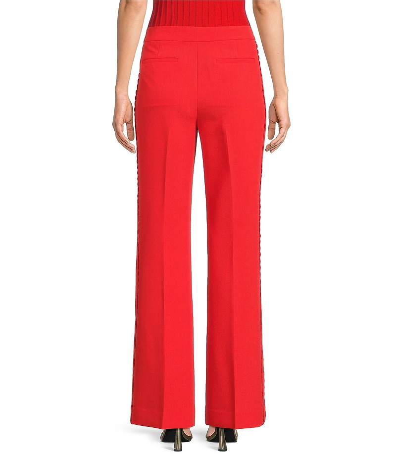 KARL LAGERFELD PARIS Woven Polish Suiting Mid Rise Flat Front Wide Leg Pants