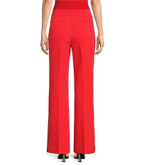 KARL LAGERFELD PARIS Woven Polish Suiting Mid Rise Flat Front Wide Leg Pants