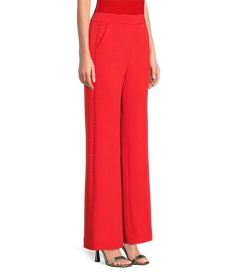 KARL LAGERFELD PARIS Woven Polish Suiting Mid Rise Flat Front Wide Leg Pants