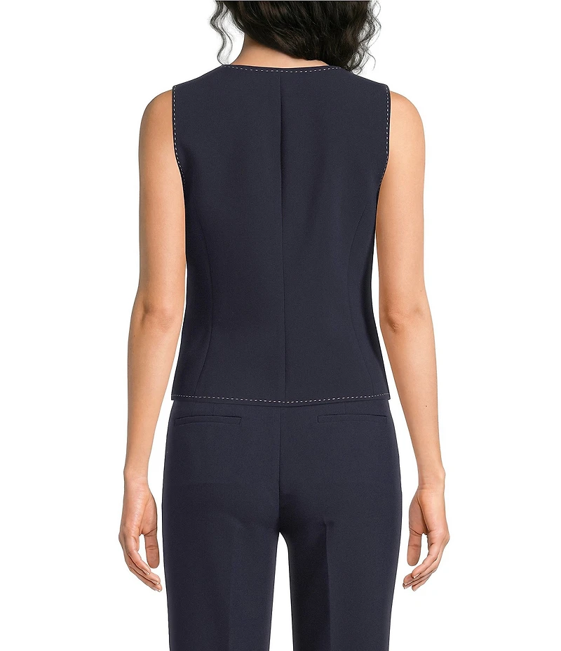 KARL LAGERFELD PARIS Woven Polish Suiting Scoop Neck Sleeveless Coordinating Vest