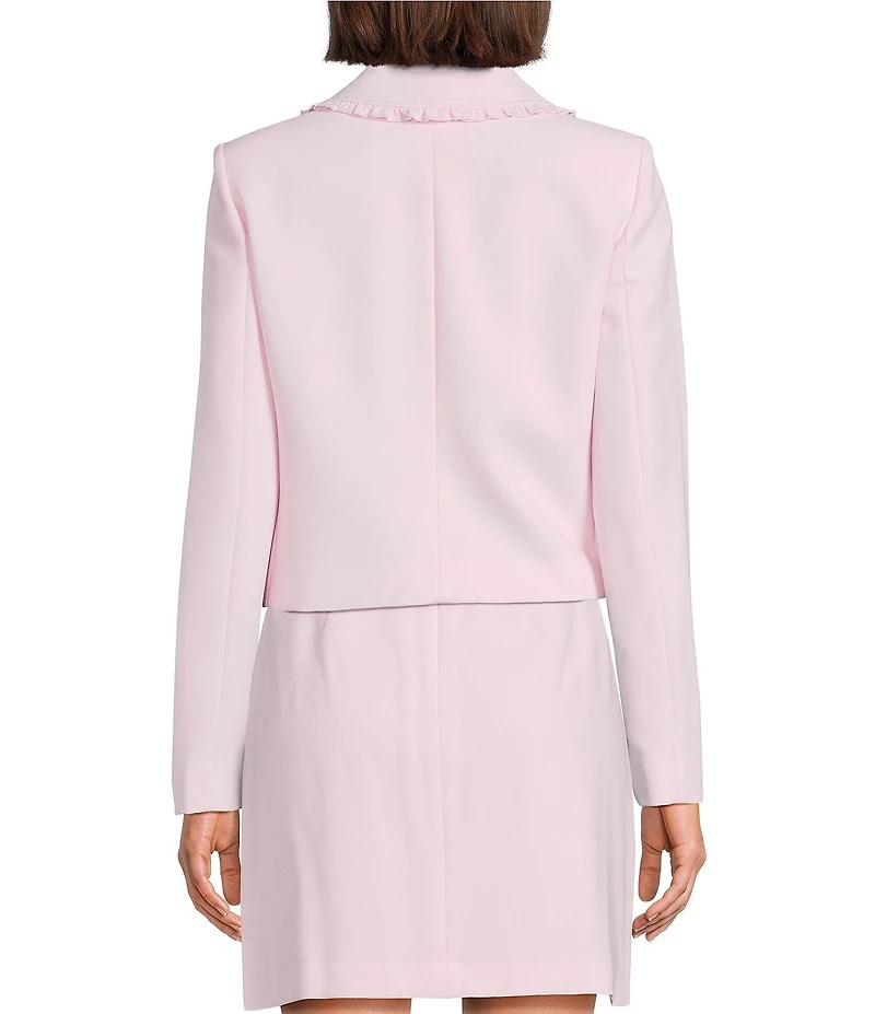 KARL LAGERFELD PARIS Woven Polished Suiting Collared Long Sleeve Cropped Jacket