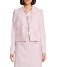 KARL LAGERFELD PARIS Woven Polished Suiting Collared Long Sleeve Cropped Jacket