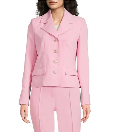 KARL LAGERFELD PARIS Woven Polished Suiting Notch Lapel Collar Long Sleeve Button-Front Jacket