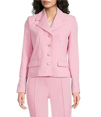 KARL LAGERFELD PARIS Woven Polished Suiting Notch Lapel Collar Long Sleeve Button-Front Jacket