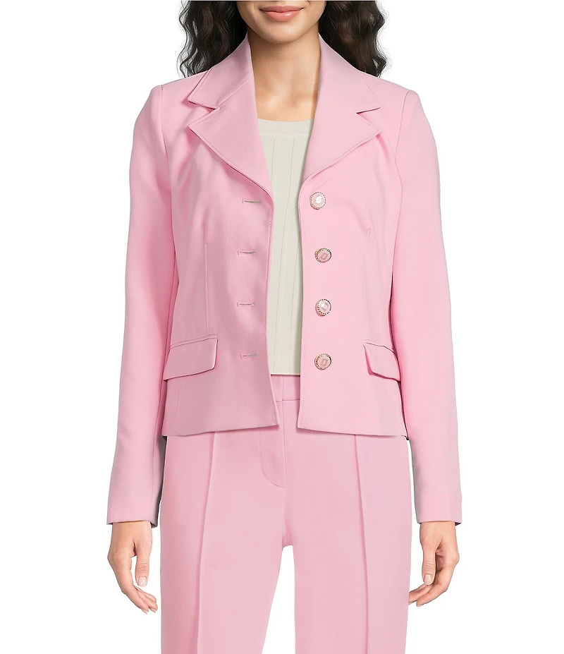 KARL LAGERFELD PARIS Woven Polished Suiting Notch Lapel Collar Long Sleeve Button-Front Jacket