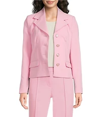 KARL LAGERFELD PARIS Woven Polished Suiting Notch Lapel Collar Long Sleeve Button-Front Jacket