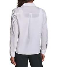KARL LAGERFELD PARIS Woven Poplin Point Collar Long Sleeve Lace Shirt