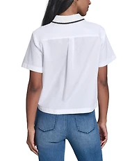 KARL LAGERFELD PARIS Woven Poplin Point Collar Short Sleeve Top