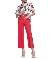 KARL LAGERFELD PARIS Woven Poplin Floral Print Point Collar Short Sleeve Shirt