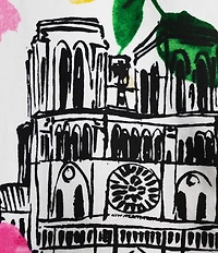 KARL LAGERFELD PARIS Woven Poplin Print Point Collar Short Sleeve Top