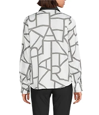 KARL LAGERFELD PARIS Woven Printed Point Collar Long Sleeve Button Down Blouse