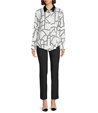 KARL LAGERFELD PARIS Woven Printed Point Collar Long Sleeve Button Down Blouse