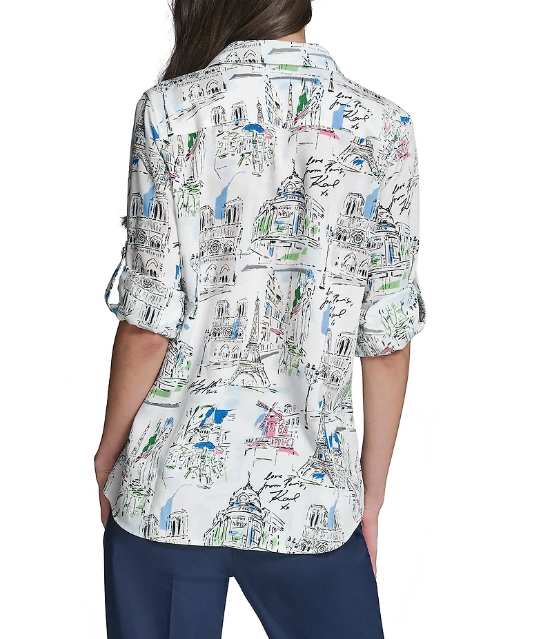 KARL LAGERFELD PARIS Woven Printed Point Collar Long Sleeve Shirt