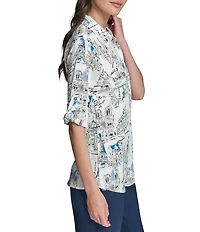 KARL LAGERFELD PARIS Woven Printed Point Collar Long Sleeve Shirt