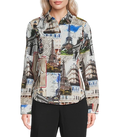 KARL LAGERFELD PARIS Woven Printed Point Collar Long Sleeve Shirt
