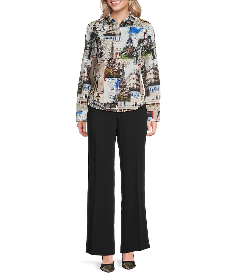 KARL LAGERFELD PARIS Woven Printed Point Collar Long Sleeve Shirt