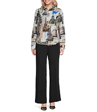 KARL LAGERFELD PARIS Woven Printed Point Collar Long Sleeve Shirt