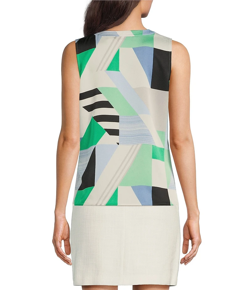 KARL LAGERFELD PARIS Woven Printed V-Neck Crisscross Sleeveless Top