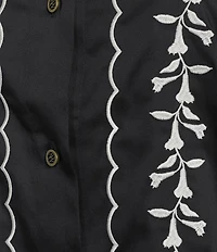 KARL LAGERFELD PARIS Woven Silky Crepe Point Collar Short Sleeve Belted Shirt