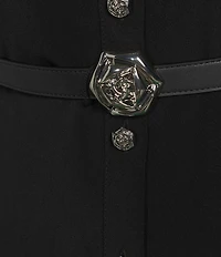 KARL LAGERFELD PARIS Woven Spread Collar Short Sleeve Rosette Belt Top