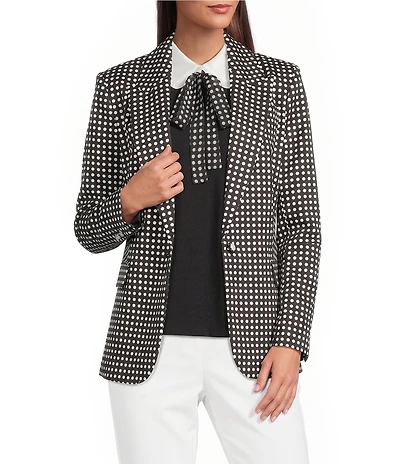 KARL LAGERFELD PARIS Woven Stretch Print Notch Lapel Long Sleeve Jacket