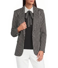 KARL LAGERFELD PARIS Woven Stretch Print Notch Lapel Long Sleeve Jacket
