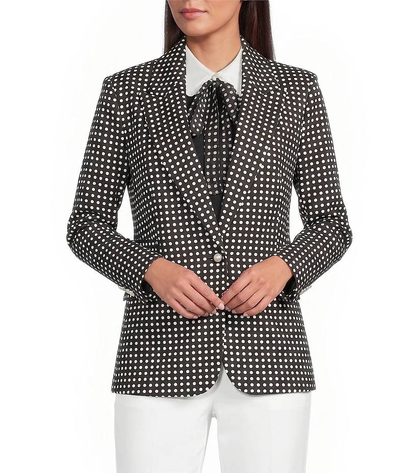KARL LAGERFELD PARIS Woven Stretch Print Notch Lapel Long Sleeve Jacket