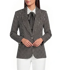 KARL LAGERFELD PARIS Woven Stretch Print Notch Lapel Long Sleeve Jacket