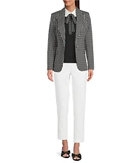 KARL LAGERFELD PARIS Woven Stretch Print Notch Lapel Long Sleeve Jacket