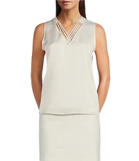 KARL LAGERFELD PARIS Woven V-Neck Crisscross Sleeveless Top