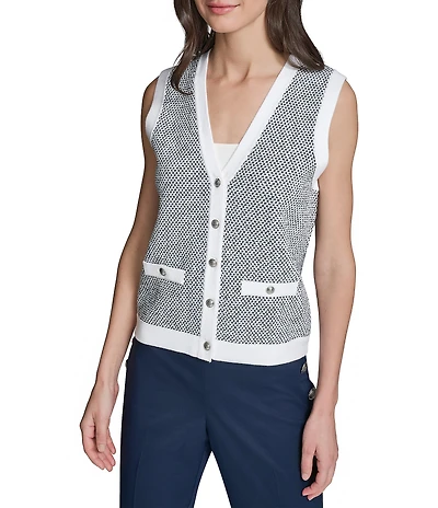 KARL LAGERFELD PARIS Woven V-Neck Sleeveless Vest