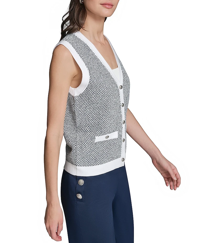 KARL LAGERFELD PARIS Woven V-Neck Sleeveless Vest