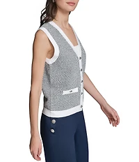 KARL LAGERFELD PARIS Woven V-Neck Sleeveless Vest