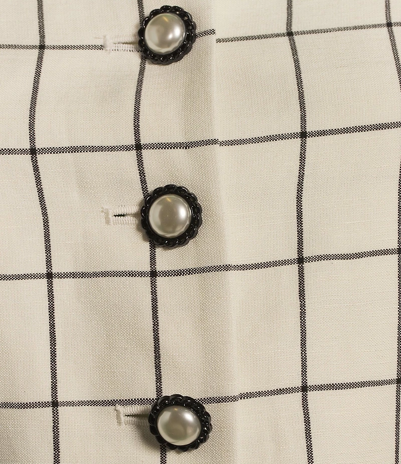 KARL LAGERFELD PARIS Woven Windowpane Collarless Long Sleeve Cropped Button Front Jacket