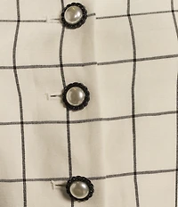 KARL LAGERFELD PARIS Woven Windowpane Collarless Long Sleeve Cropped Button Front Jacket