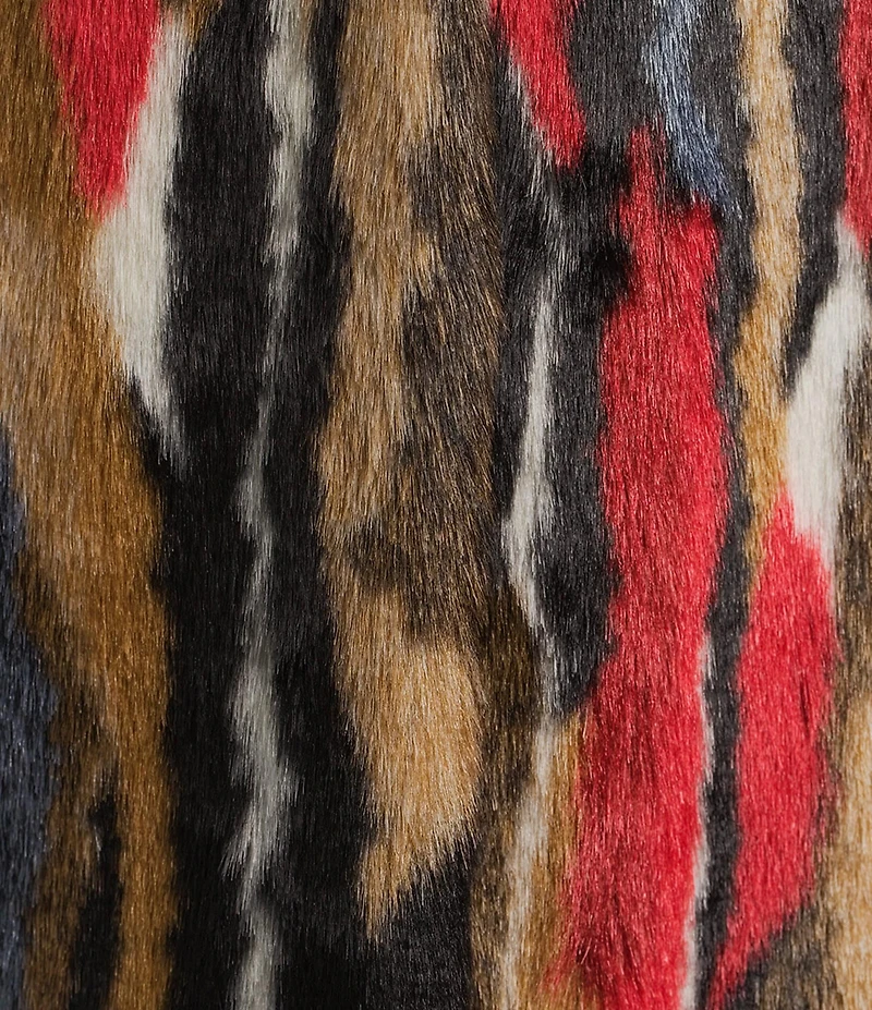 KARL LAGERFELD PARIS Zebra Pattern Faux Fur Collarless Hook Front Single Breasted Coat