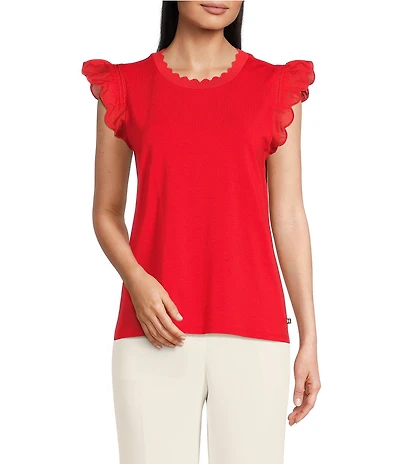 KARL LAGERFELD PARIS Stretch Knit Crew Neck Sleeveless Top