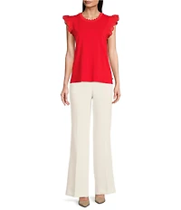 KARL LAGERFELD PARIS Stretch Knit Crew Neck Sleeveless Top