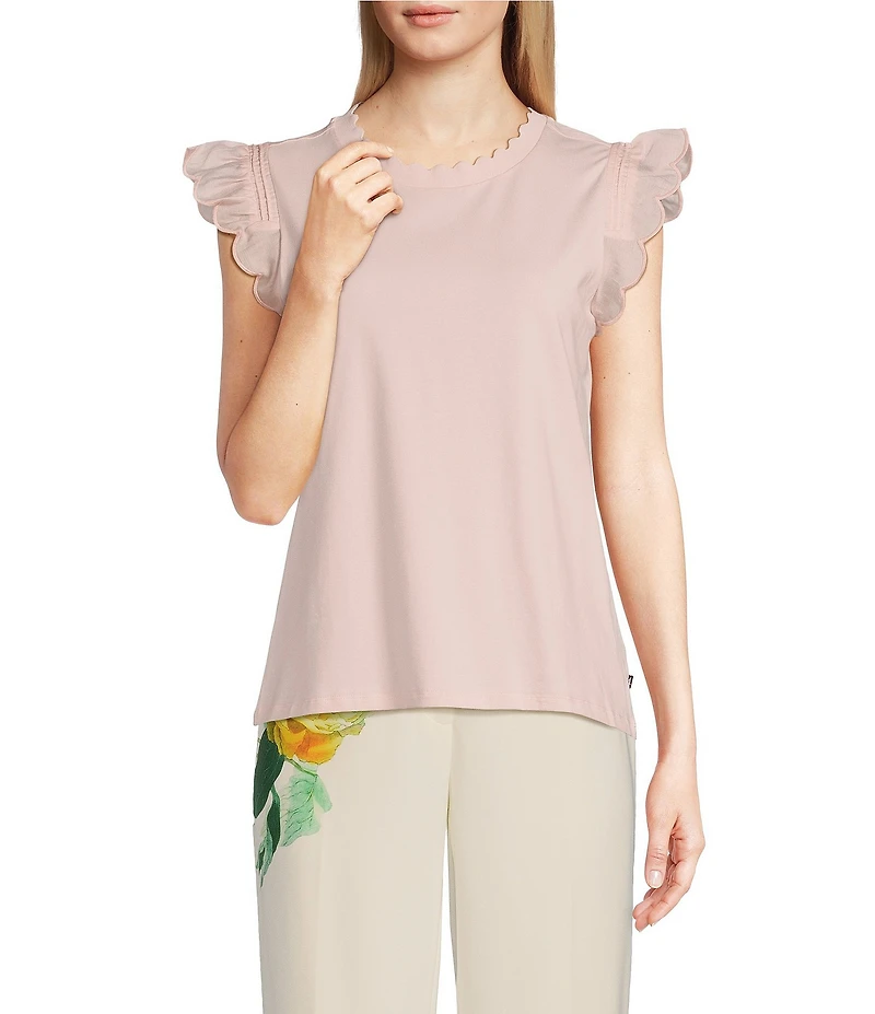 KARL LAGERFELD PARIS Stretch Knit Crew Neck Sleeveless Top