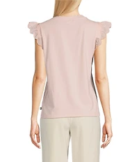 KARL LAGERFELD PARIS Stretch Knit Crew Neck Sleeveless Top