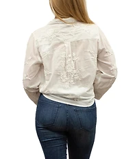 Karyn Seo Alanis Tonal Floral Embroidered Collared 3/4 Wide Sleeve Tie Front Blouse