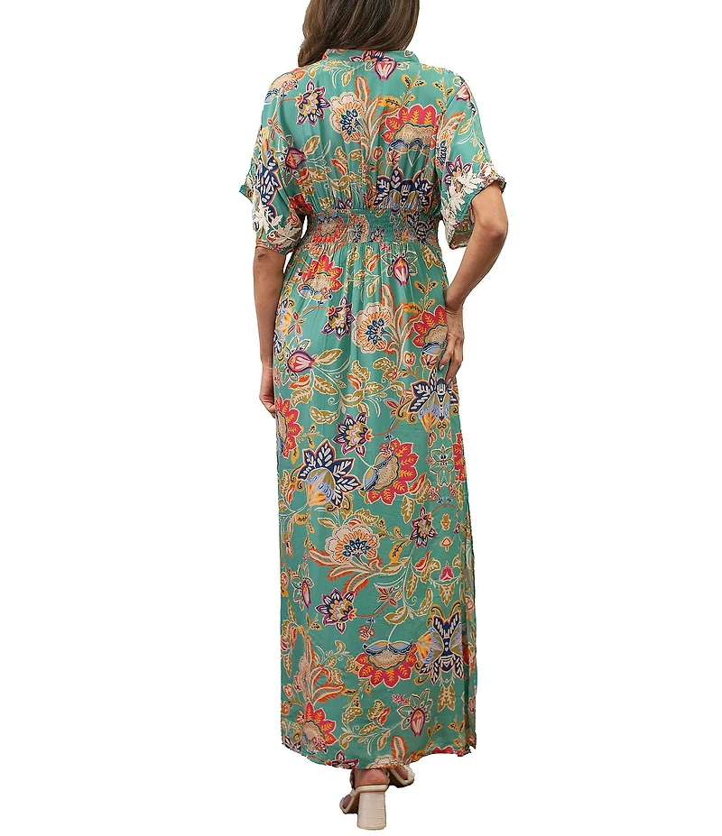 Karyn Seo Ana Boho Floral Embroidered V-Neck Short Sleeve Maxi Dress