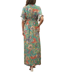 Karyn Seo Ana Boho Floral Embroidered V-Neck Short Sleeve Maxi Dress
