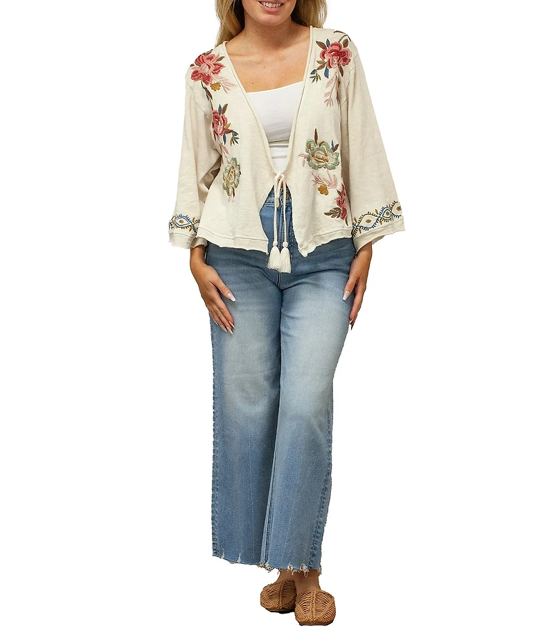 Karyn Seo Anika Vintage Floral Embroidered Tie Front Cardigan