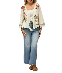 Karyn Seo Anika Vintage Floral Embroidered Tie Front Cardigan