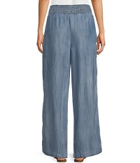 Karyn Seo Anisa Chambray Embroidered Side Seam Smocked Waist Wide Leg Pants