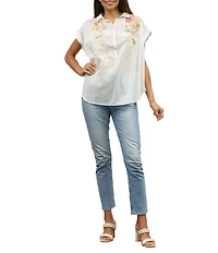 Karyn Seo Anni Cotton Embroidered Point Collar Short Sleeve Blouse