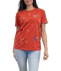 Karyn Seo Ansley Knit Round Neck Short Sleeve Embroidered Tee Shirt